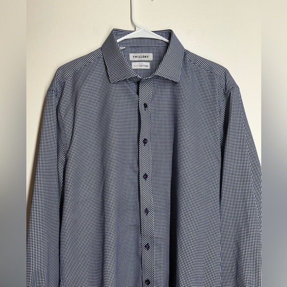 Twillory SafeCotton Navy/White Gingham Button Down Long Sleeve 17 34/35 Tailored - Picture 3 of 16